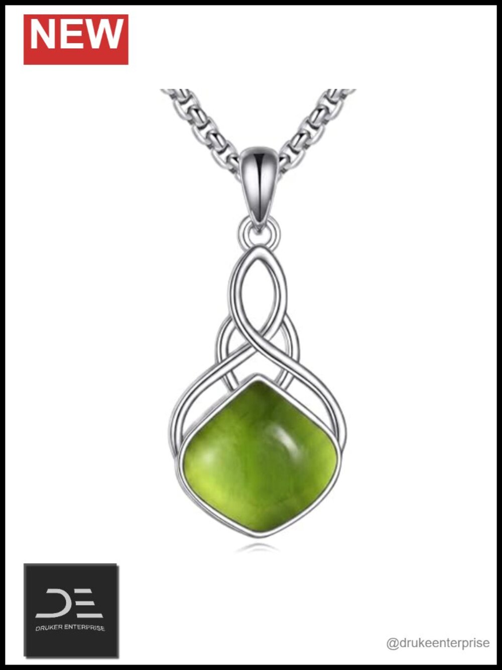 Peridot Celtic Knot Teardrop Pendant Necklace White Gold Plated